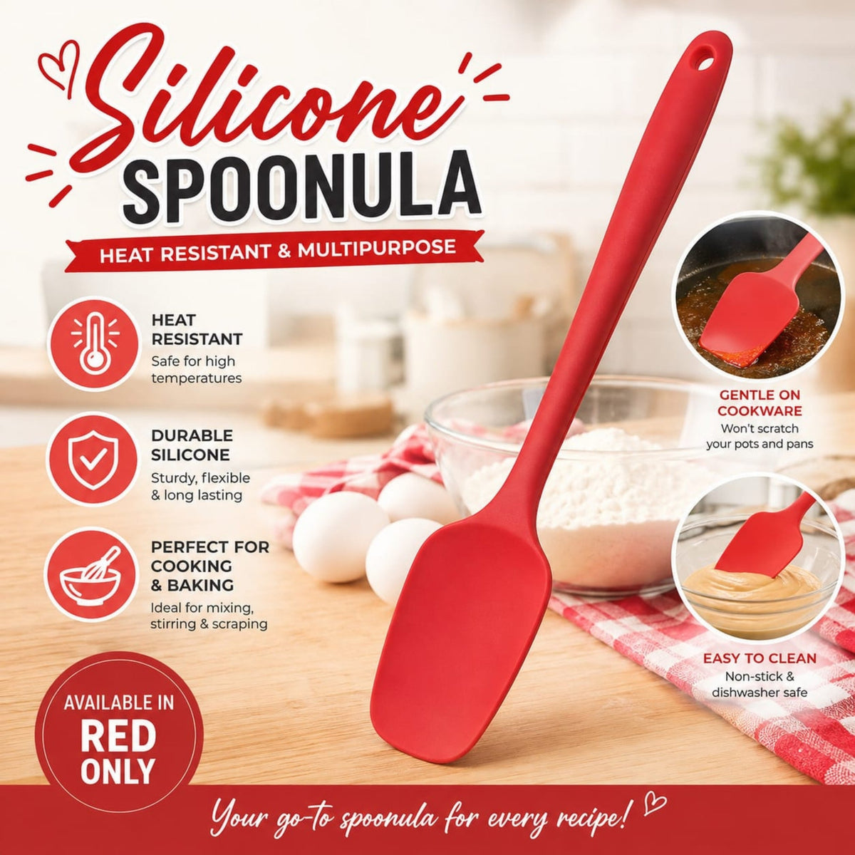 Silicone Spoonula – Mixing & Scraping Spatula With Flexible Heat Resistant Design – Non-Stick Cookware Safe