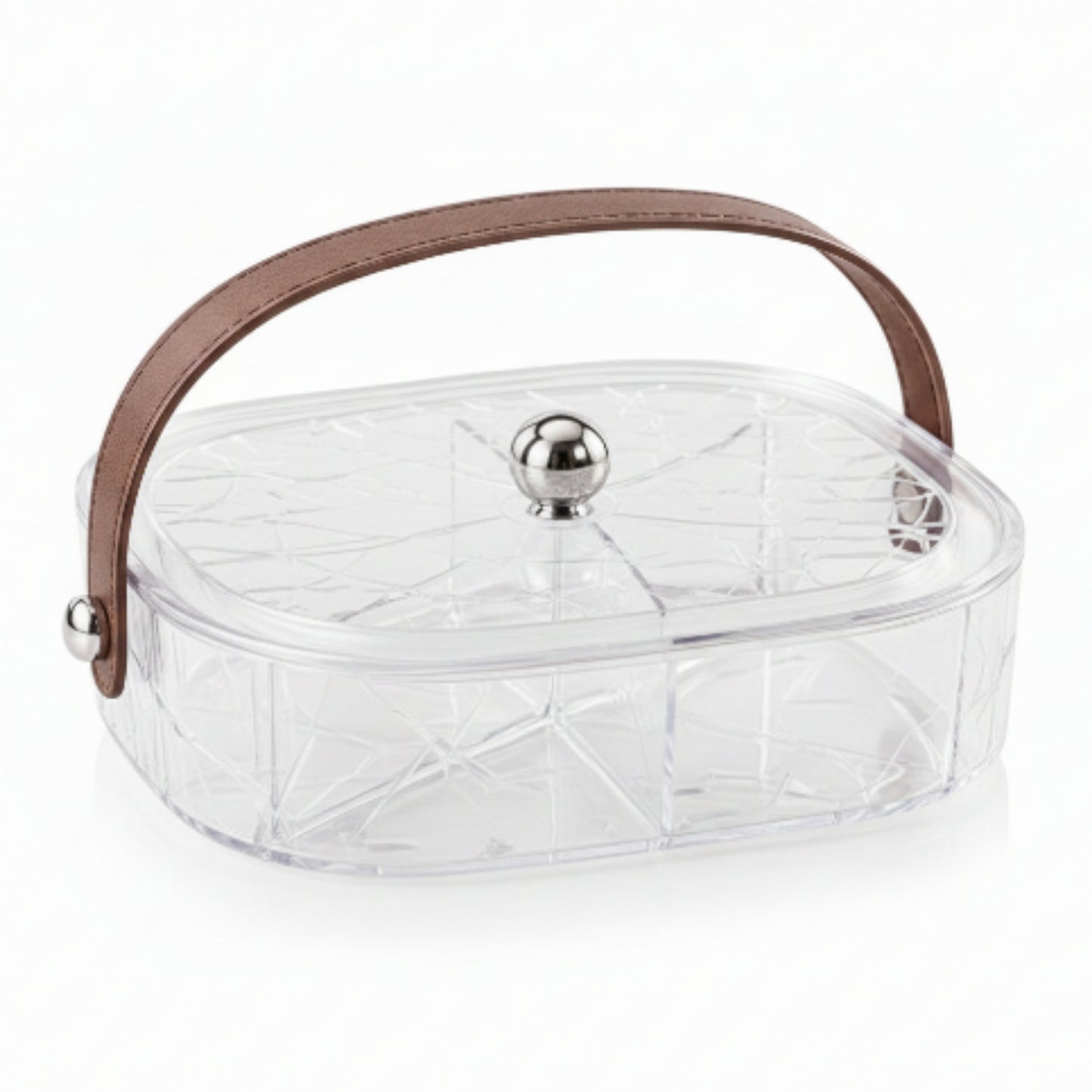 Single Layer Square Acrylic Snack Box With Linear Abstract Design On White Background