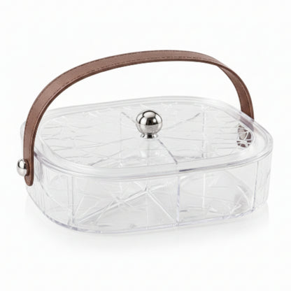 Single Layer Square Acrylic Snack Box With Linear Abstract Design On White Background