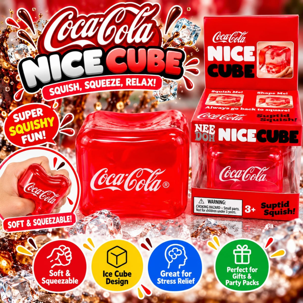 Red Slow Rising Coca-Cola Needoh Cube Soft Squeeze Stress Relief Fidget Toy 4.5cm
