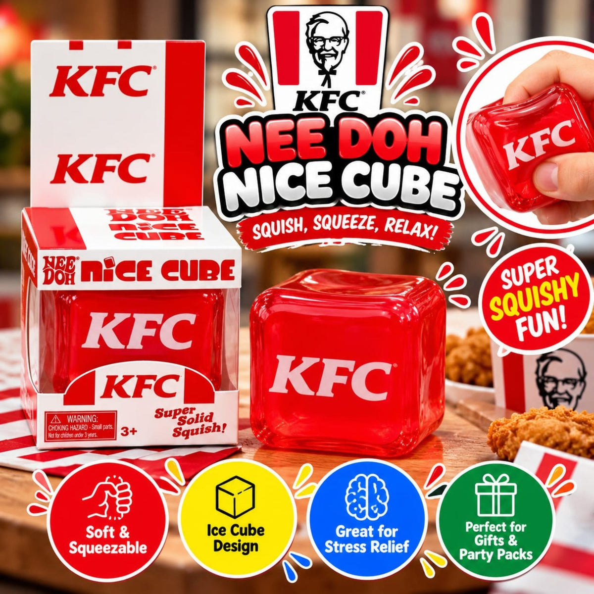 Slow Rising KFC Needoh Cube – Soft Squeeze Stress Relief Fidget Toy