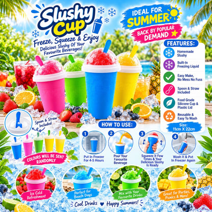 Slushy Cup – Reusable Freezing Cup With Squeeze Design – DIY Frozen Drink Maker