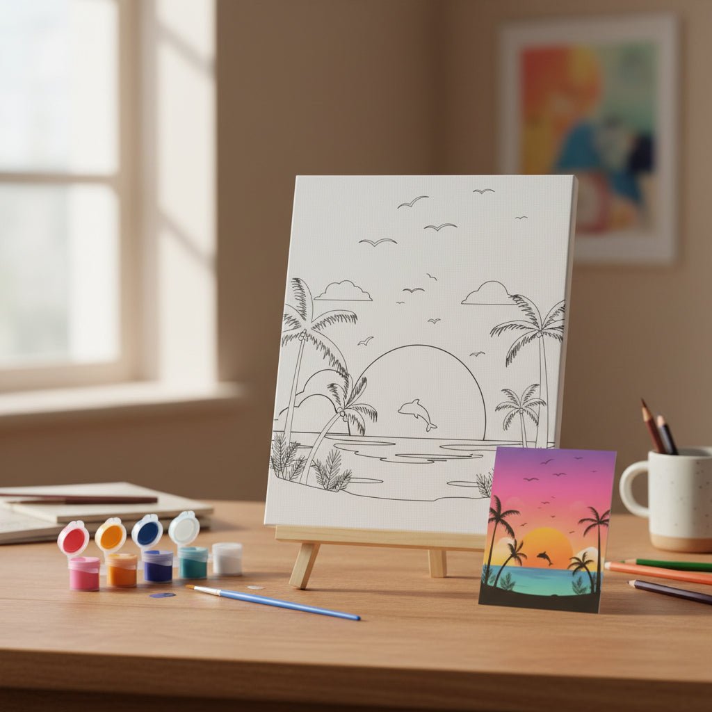 Small Canvas With Easel Board And Paint Set - Dolphin