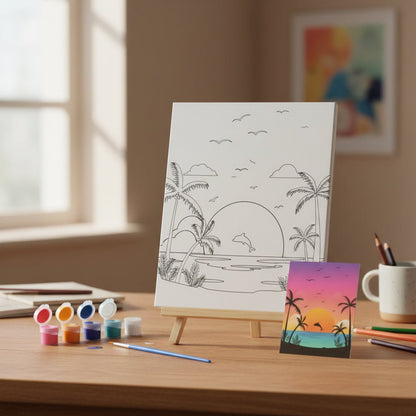 Small Canvas With Easel Board And Paint Set - Dolphin
