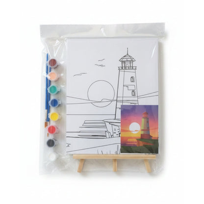Small Canvas With Easel Board And Paint Set - Lighthouse