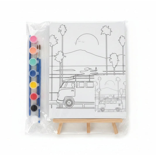 Small Canvas With Easel Board And Paint Set - Mini Bus