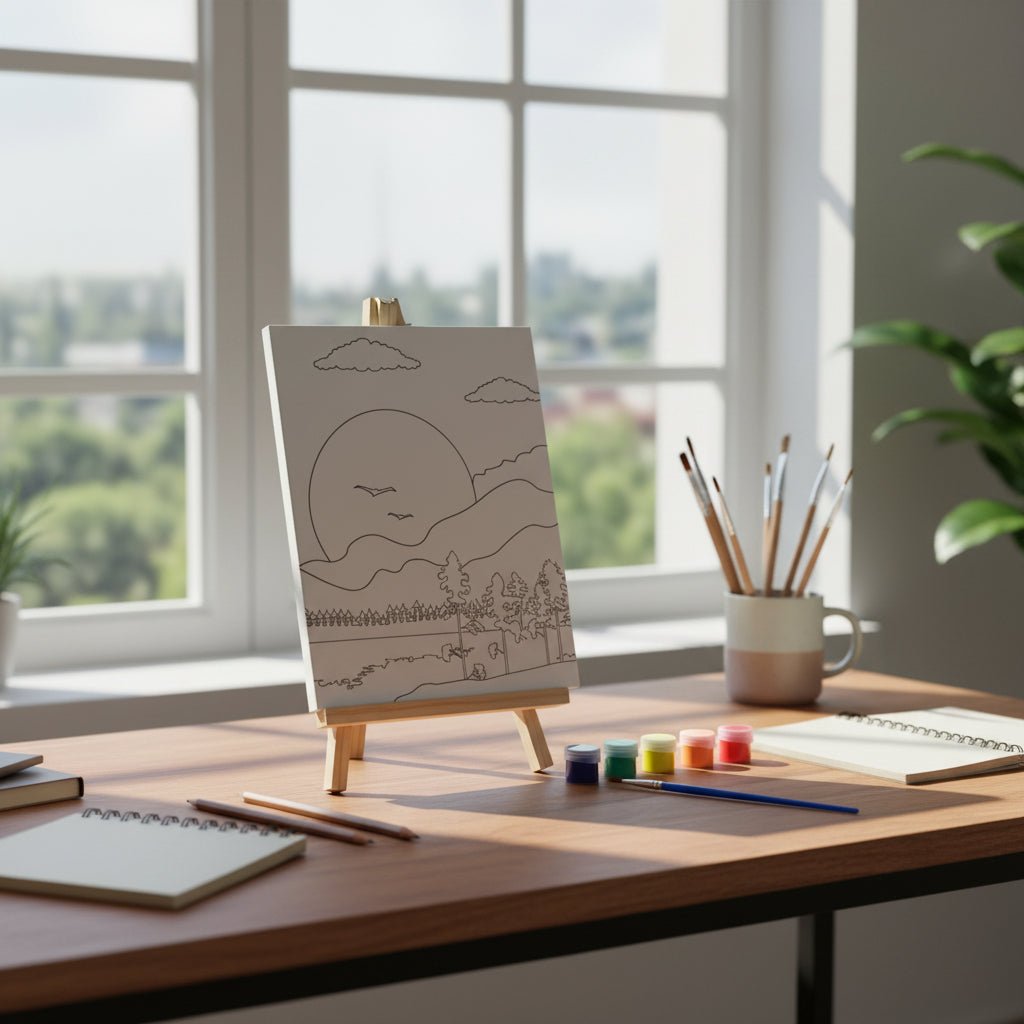 Small Canvas With Easel Board And Paint Set - Mountain View