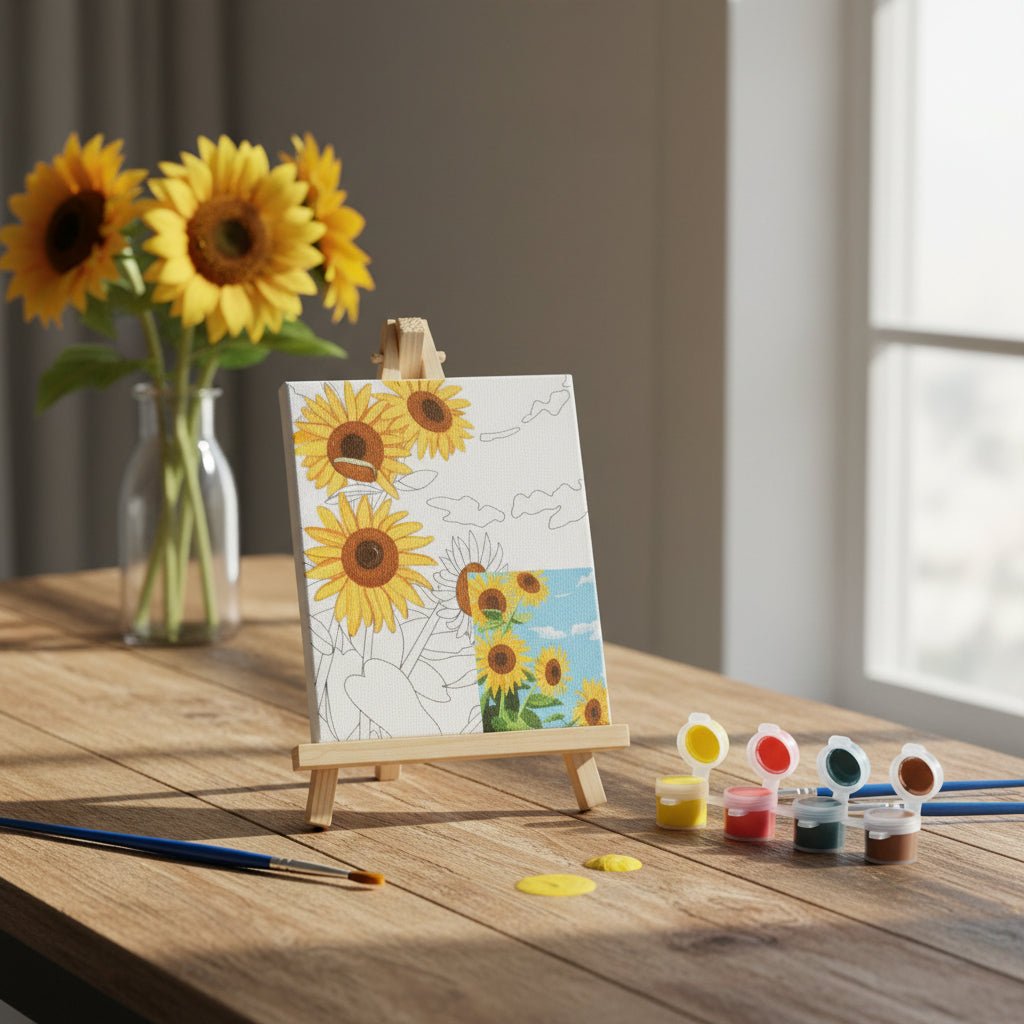 Small Canvas With Easel Board And Paint Set - Sunflower
