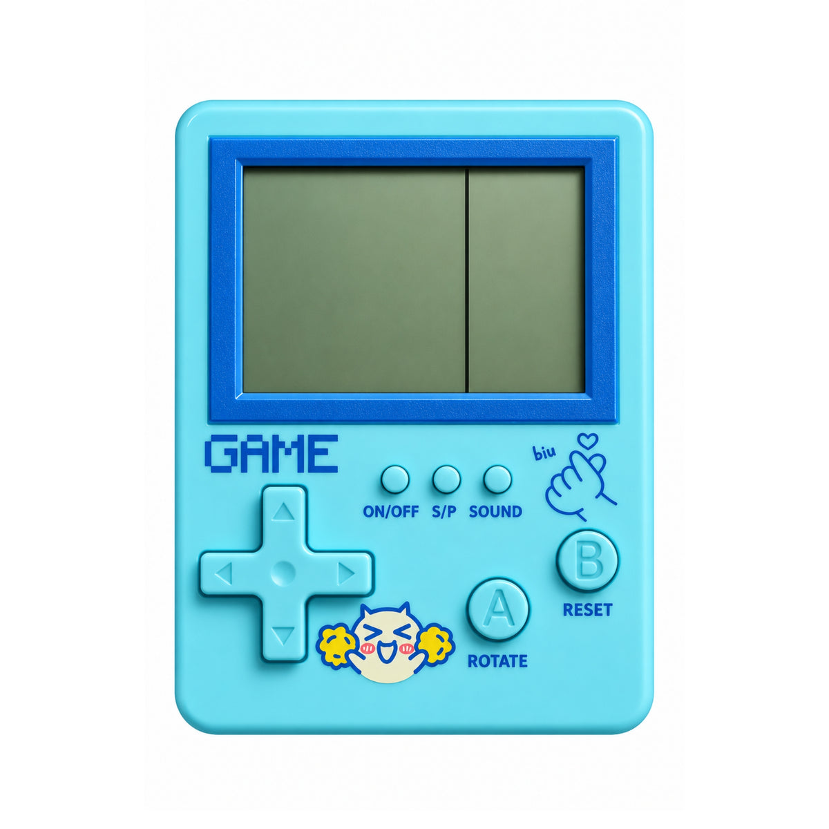 Small Handheld Game Console with Built-In Games Speaker and Battery-Operated Portable Design 11.5 × 8cm Blue On White Background