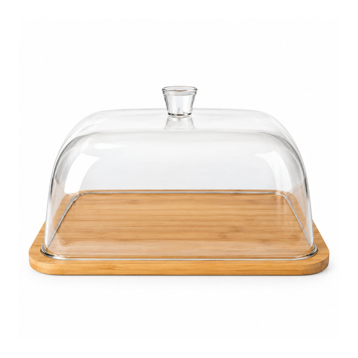 Square Acrylic Cake Dome – Clear Cover With Wooden Serving Base – Elegant Food Display Design