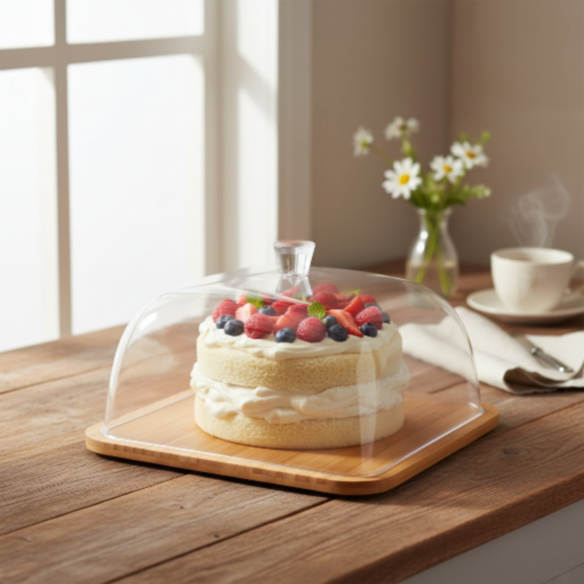 Square Acrylic Cake Dome With Wooden Base