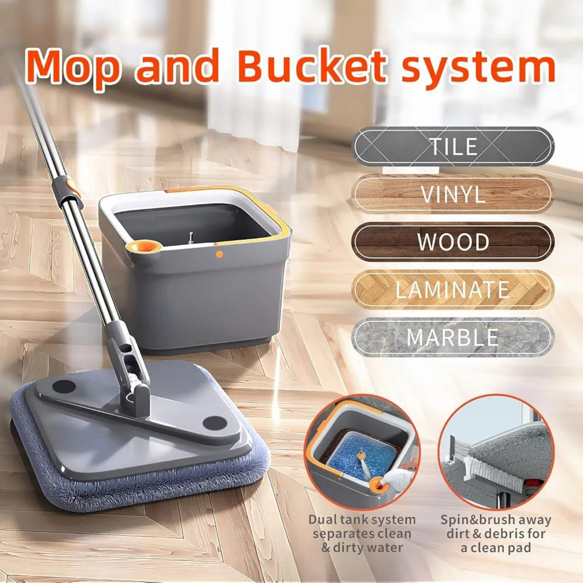 Square Bucket Mop Set – Floor Cleaning Mop with Bucket for Easy Home & Household Cleaning