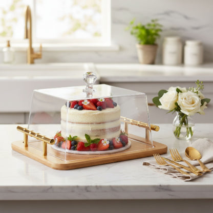 Square Cake Dome With Gold Handle