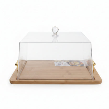 Square Cake Dome With Gold Handle