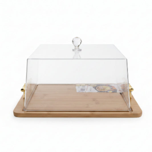 Square Cake Dome With Gold Handle