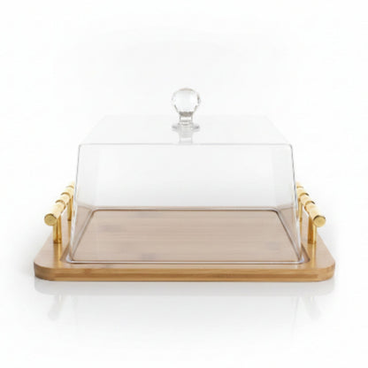 Square Cake Dome With Gold Handle