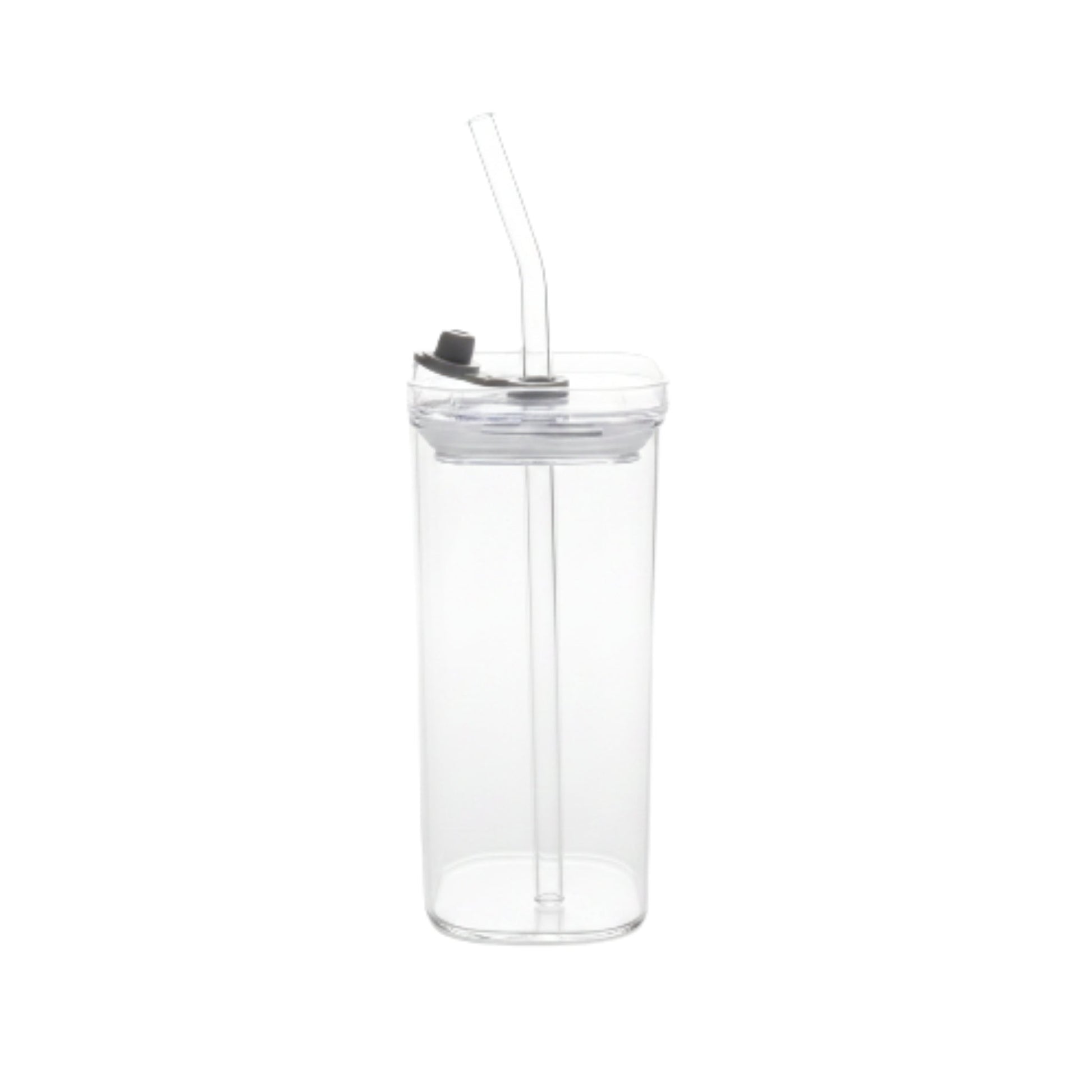 Square Glass Can With Straw - No Handle 380ml