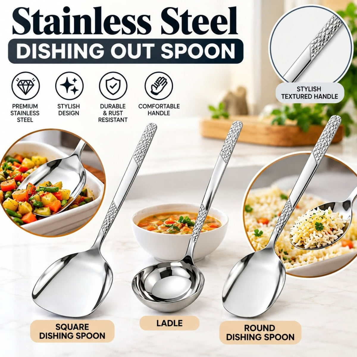 Stainless Steel Dishing Spoons – Serving Spoons & Ladle for Kitchen Use