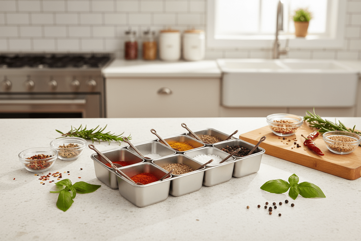 Stainless Steel Divided Condiment Set - 8 Slot