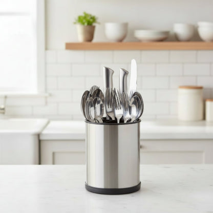 Stainless Steel Round Cutlery Holder – Kitchen Utensil Storage Container for Spoons, Forks, Knives & Tableware