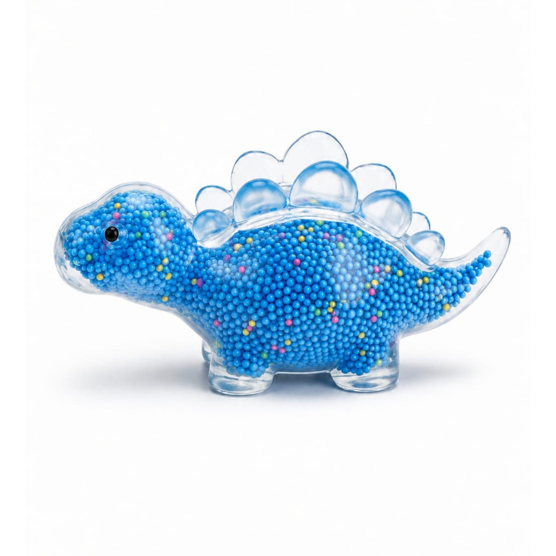 Stegosaurus Light-Up Squishy Stress Relief Sensory Fidget Toy - Bead-Filled Dinosaur Toy Blue On White Background