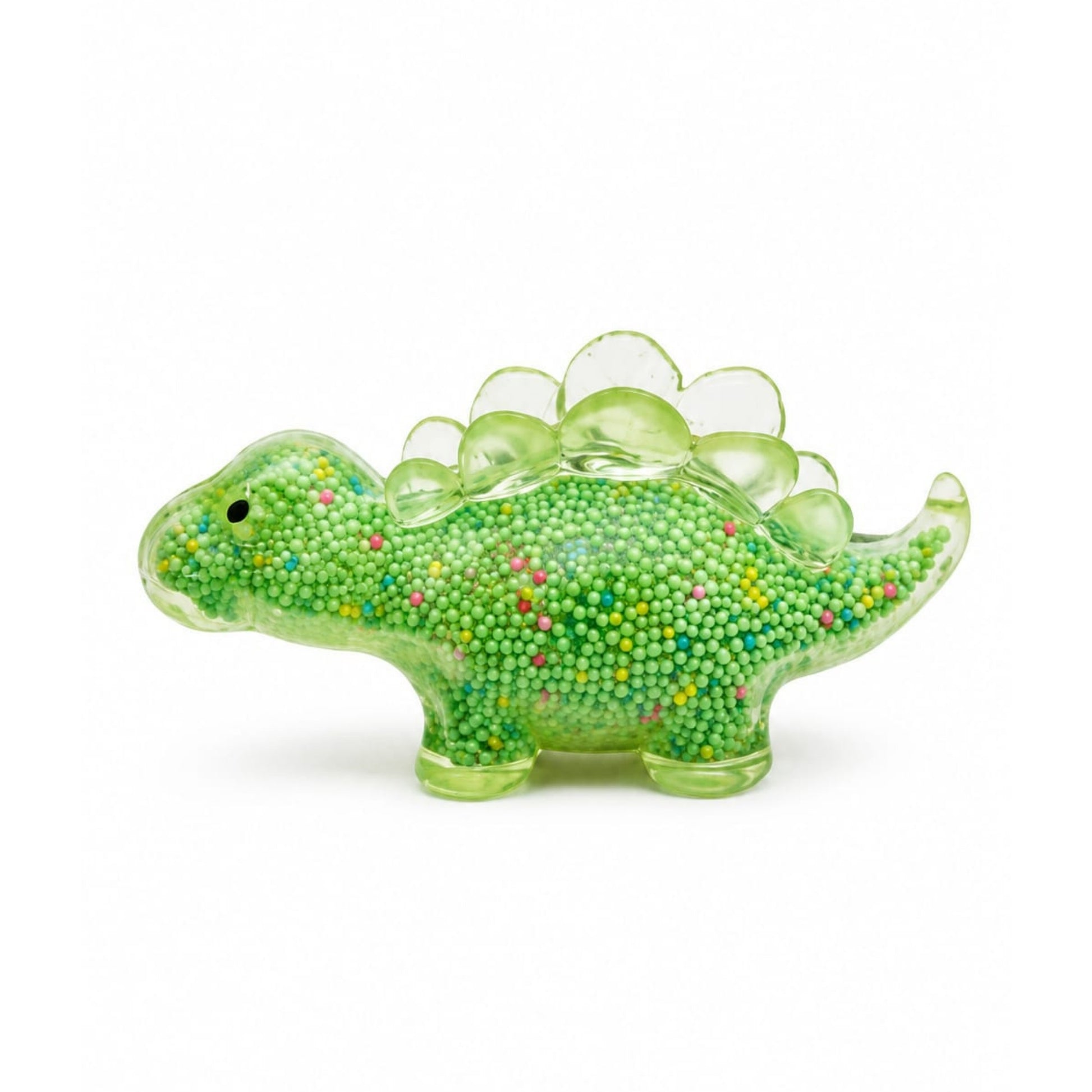 Stegosaurus Light-Up Squishy Stress Relief Sensory Fidget Toy - Bead-Filled Dinosaur Toy Green On White Background