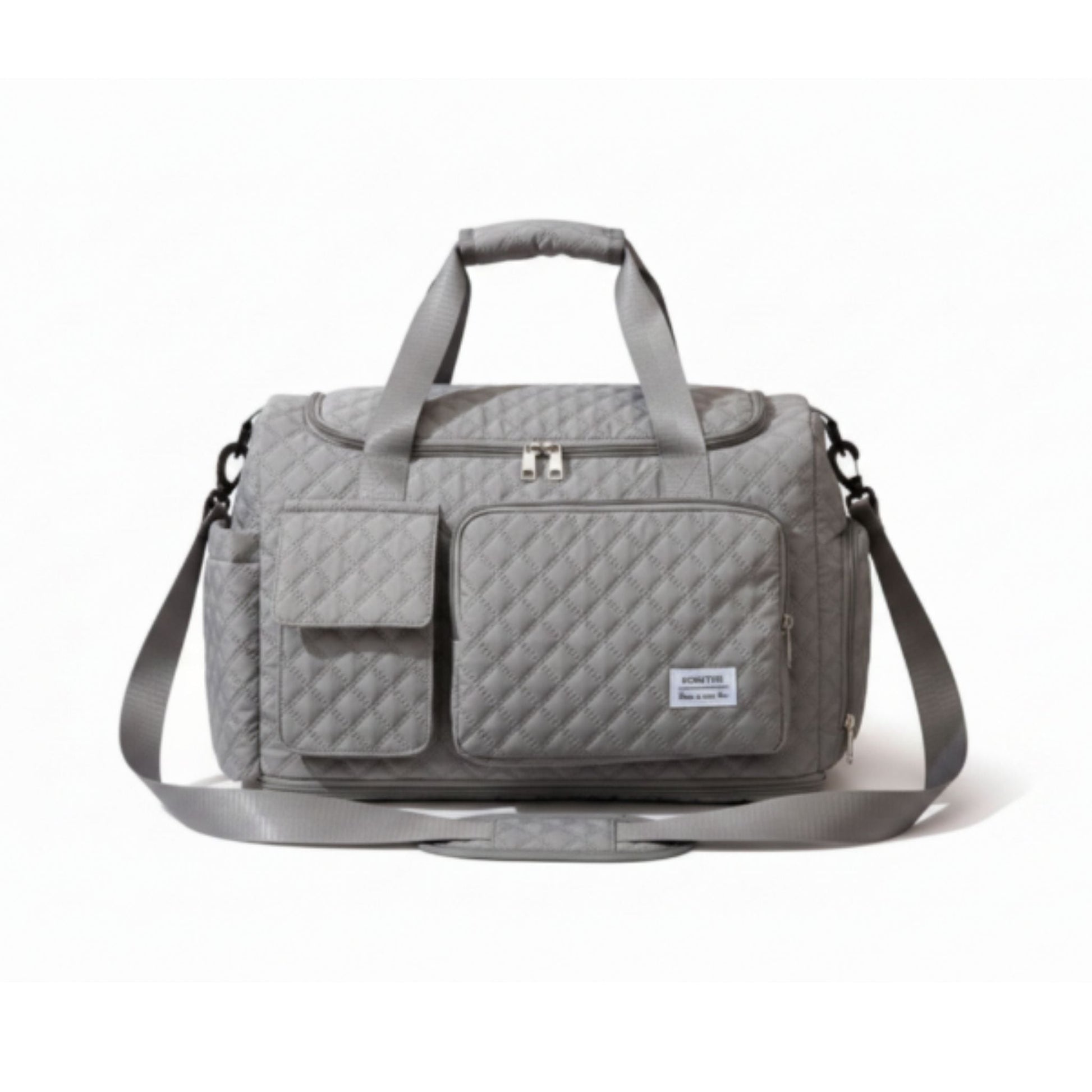 Stitched Overnight Bag Grey On White Background