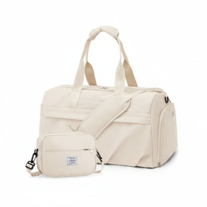 Stitched Overnight Bag Cream On White Background