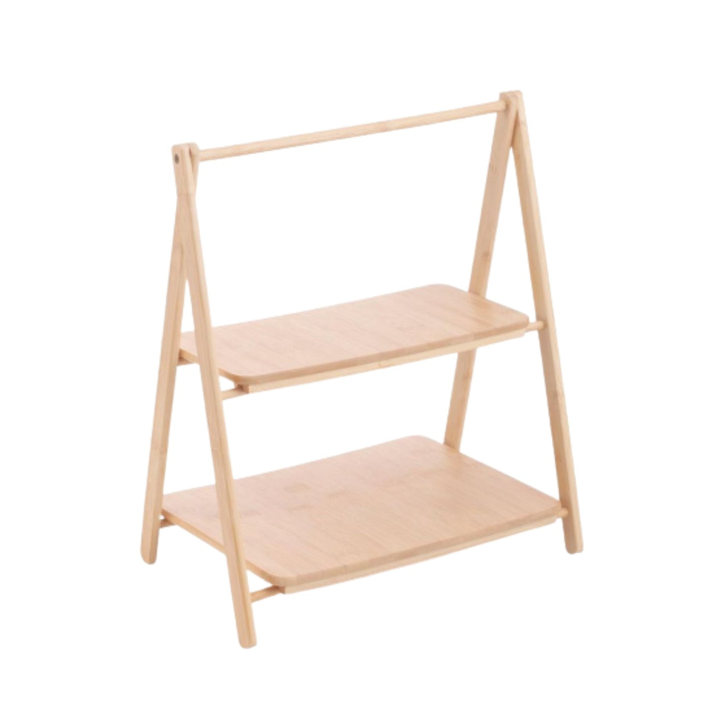 Takmehome 2-Tier Bamboo Snack Rack – Kitchen Countertop Food Storage & Organizer Stand On White Background
