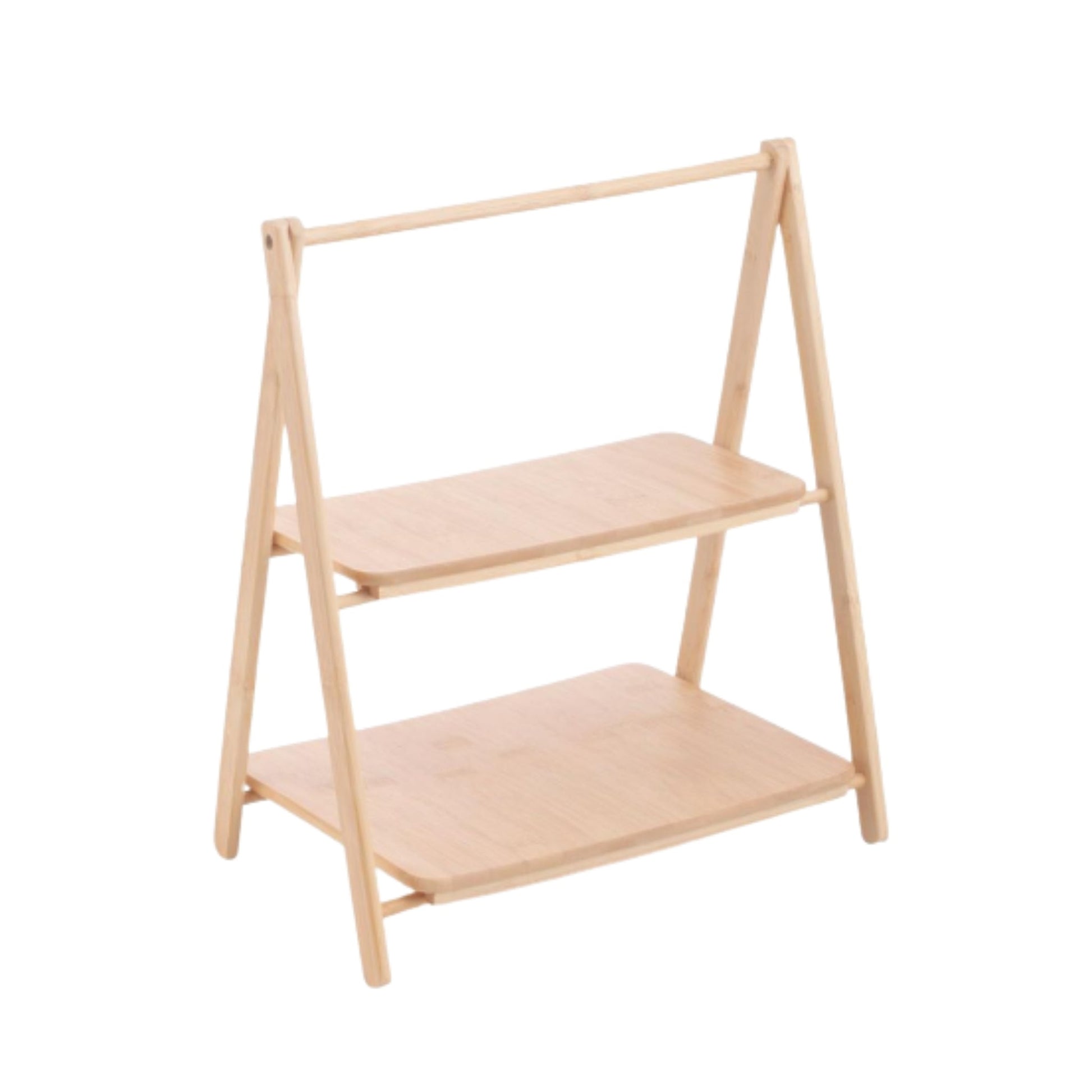 Takmehome 2-Tier Bamboo Snack Rack – Kitchen Countertop Food Storage & Organizer Stand On White Background