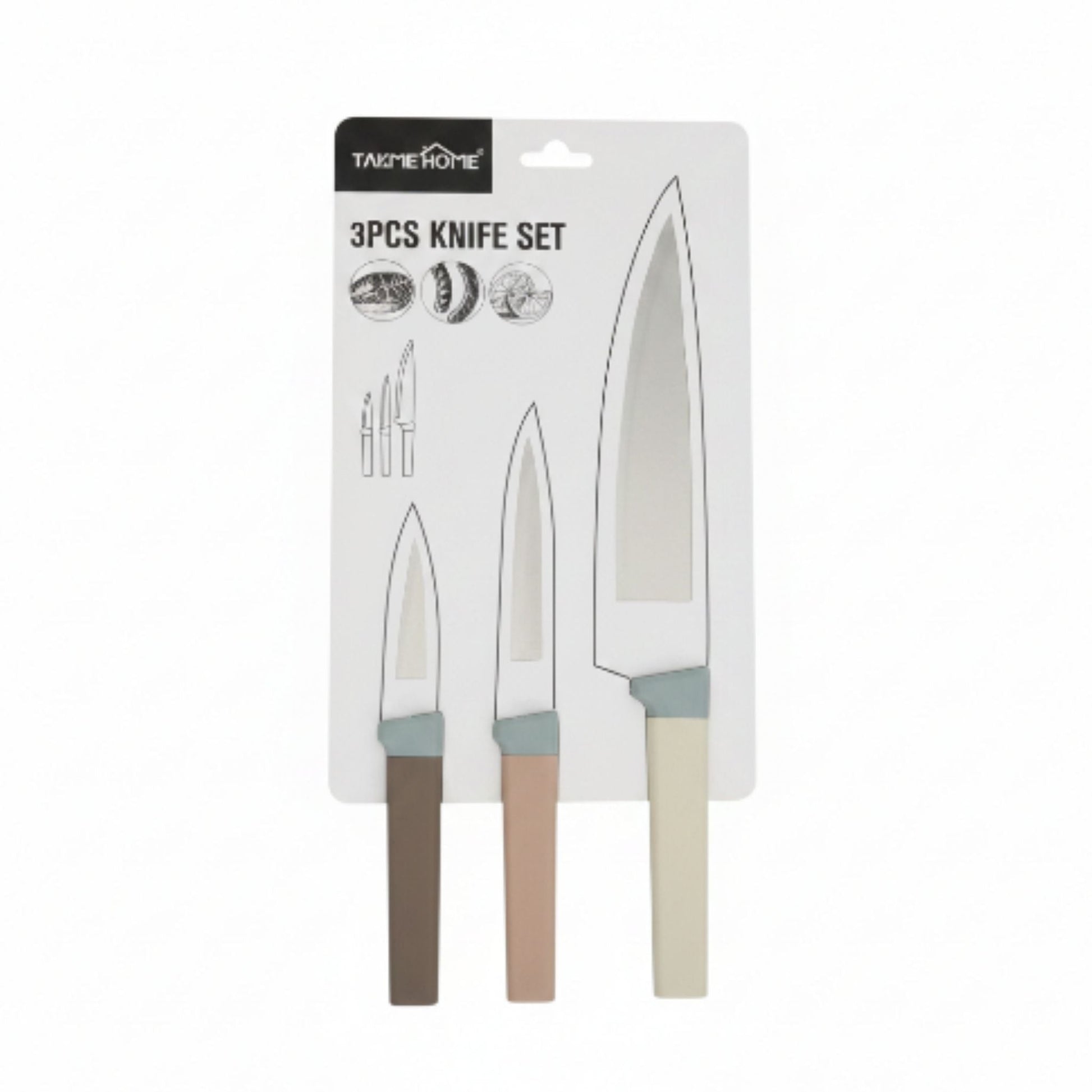 Takmehome 3-Piece Stainless Steel Kitchen Knife Set with Matte Silicone Handles