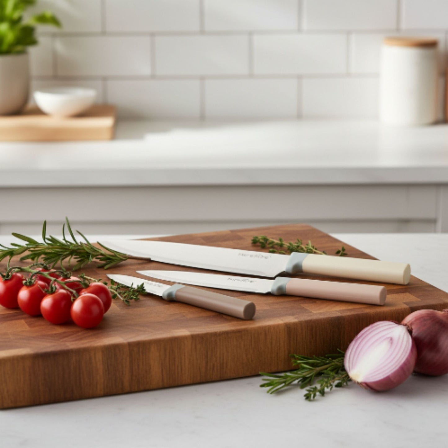 Takmehome 3-Piece Stainless Steel Kitchen Knife Set with Matte Silicone Handles