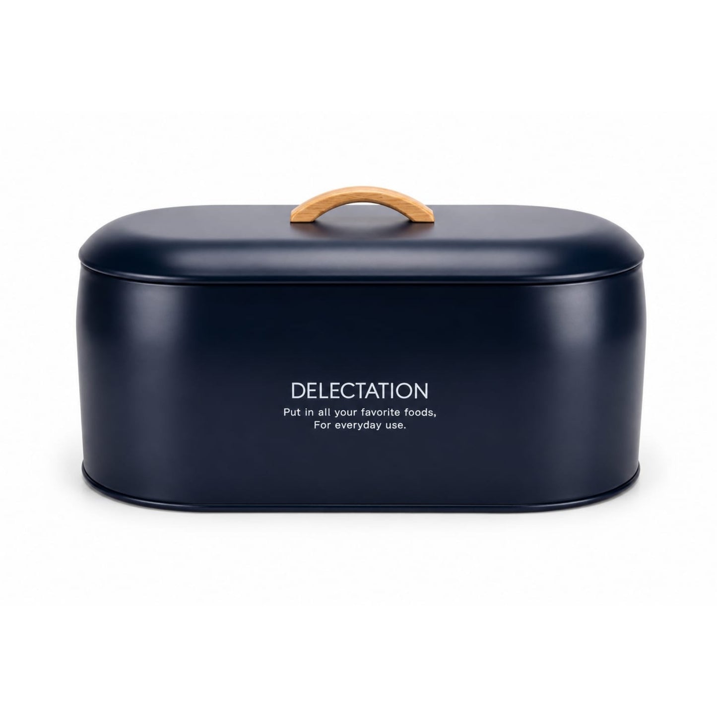 Takmehome Oval Metal Kitchen Storage Bread Box With Wooden Handle Black On White Background