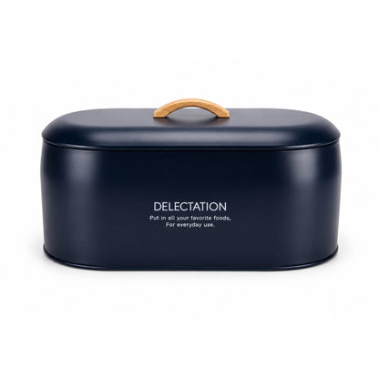 Takmehome Oval Metal Kitchen Storage Bread Box With Wooden Handle Black On White Background