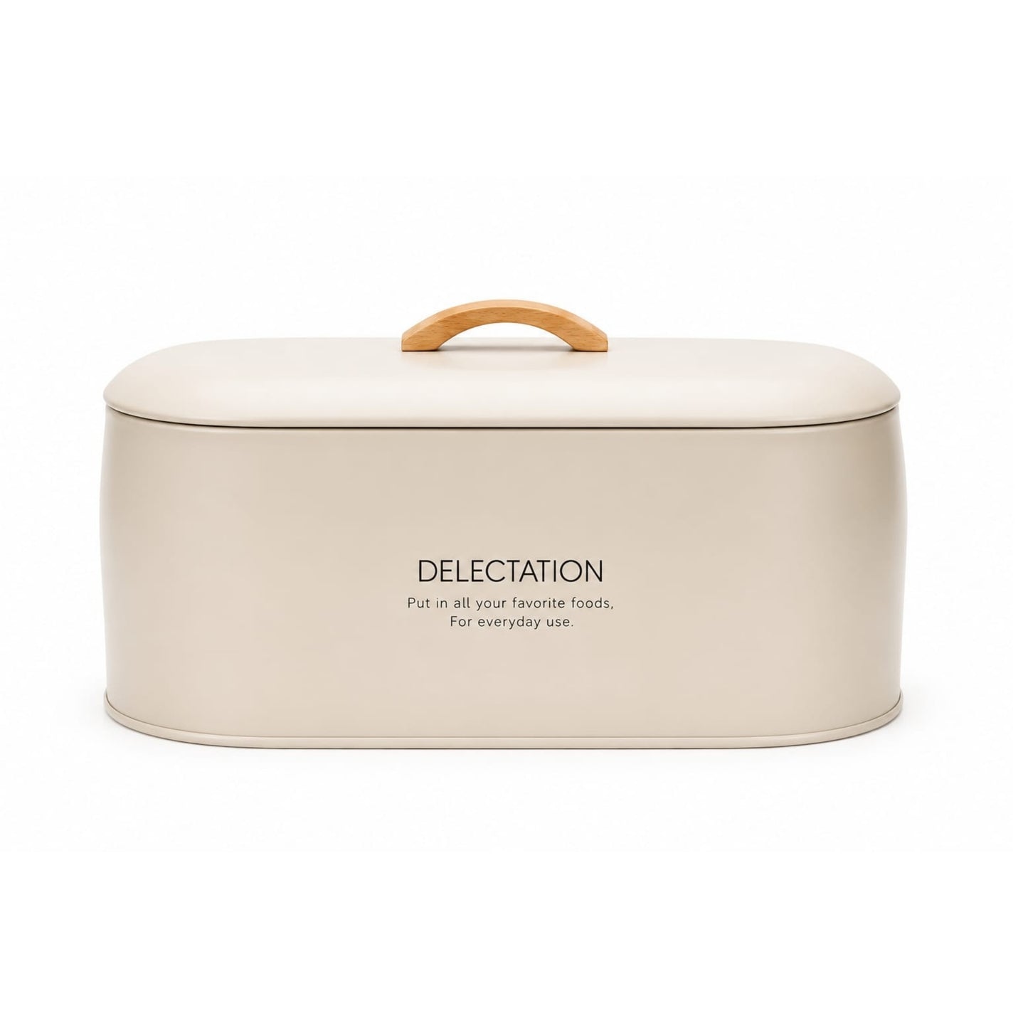 Takmehome Oval Metal Kitchen Storage Bread Box With Wooden Handle Cream On White Background