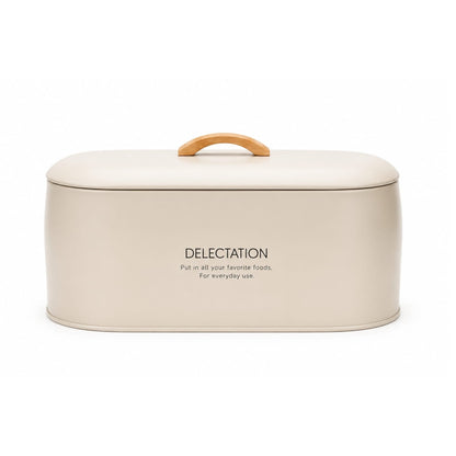 Takmehome Oval Metal Kitchen Storage Bread Box With Wooden Handle Cream On White Background
