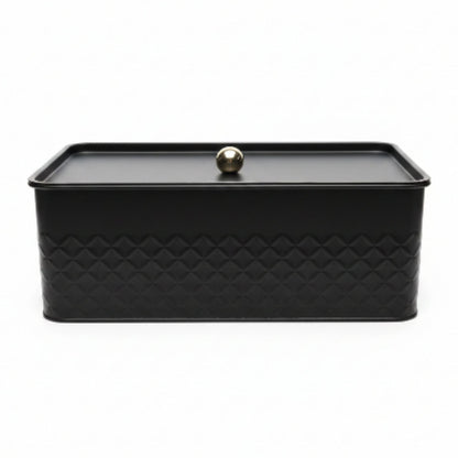 Takmehome Rectangle Metal Kitchen Storage Bread Box With Modern Farmhouse Design - Black