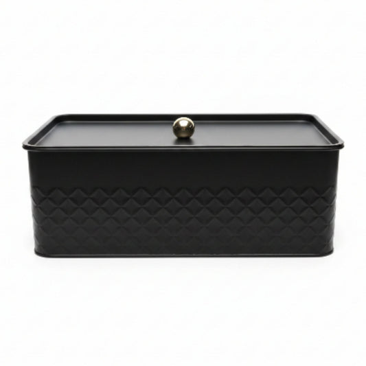 Takmehome Rectangle Metal Kitchen Storage Bread Box With Modern Farmhouse Design - Black