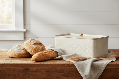 Takmehome Rectangle Metal Kitchen Storage Bread Box With Modern Farmhouse Design - Cream
