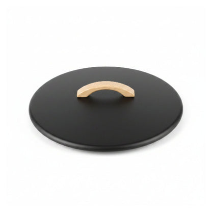 Takmehome Round Metal Biscuit Tin With Wooden Handle - Black On White Background