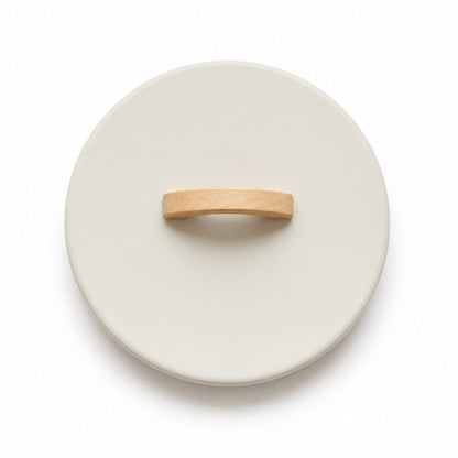 Takmehome Round Metal Biscuit Tin With Wooden Handle - Cream On White Background