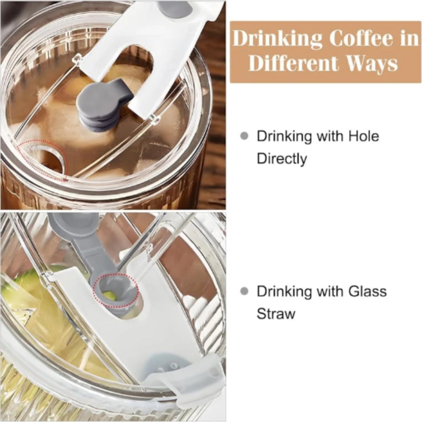 Tall Glass Cup With Lid And Straw 520ml - Hammered