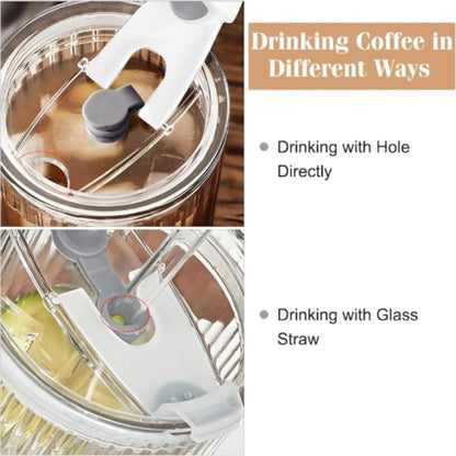 Tall Glass Cup With Lid And Straw 520ml - Hammered