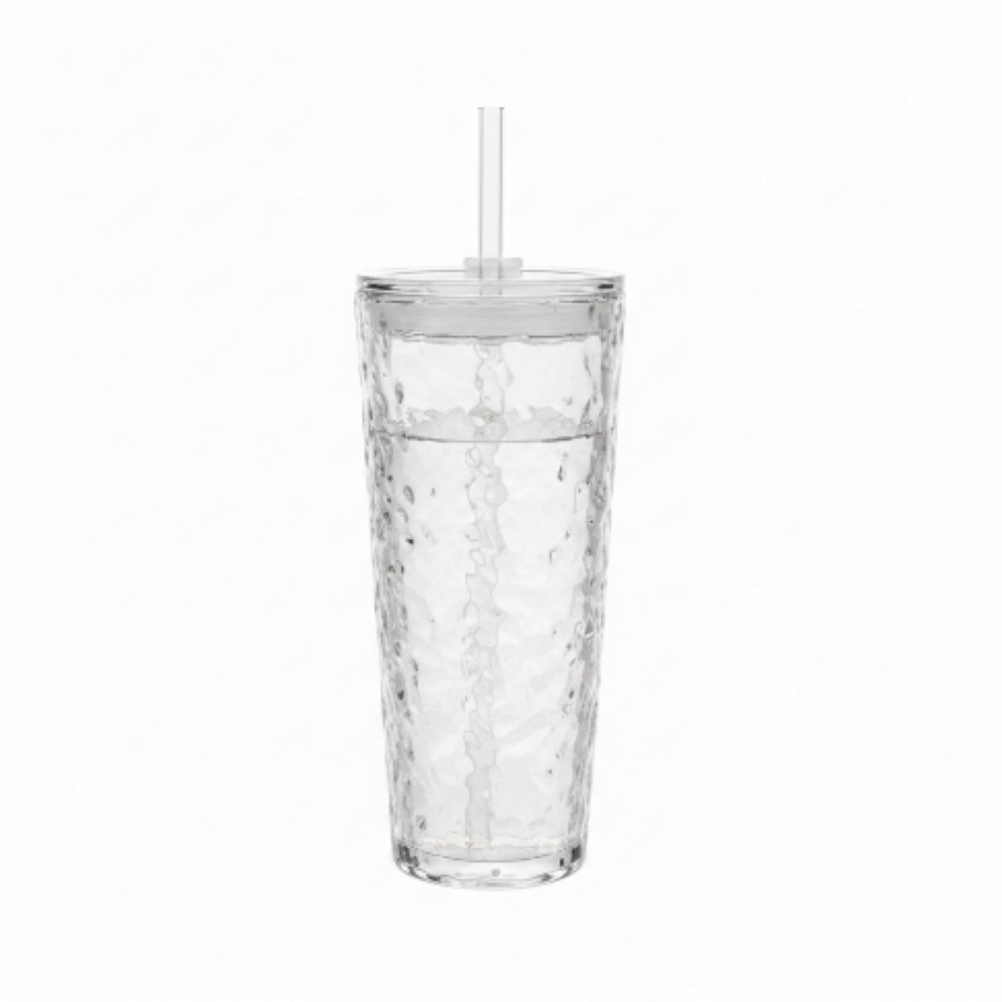Tall Glass Cup With Lid And Straw 520ml - Hammered