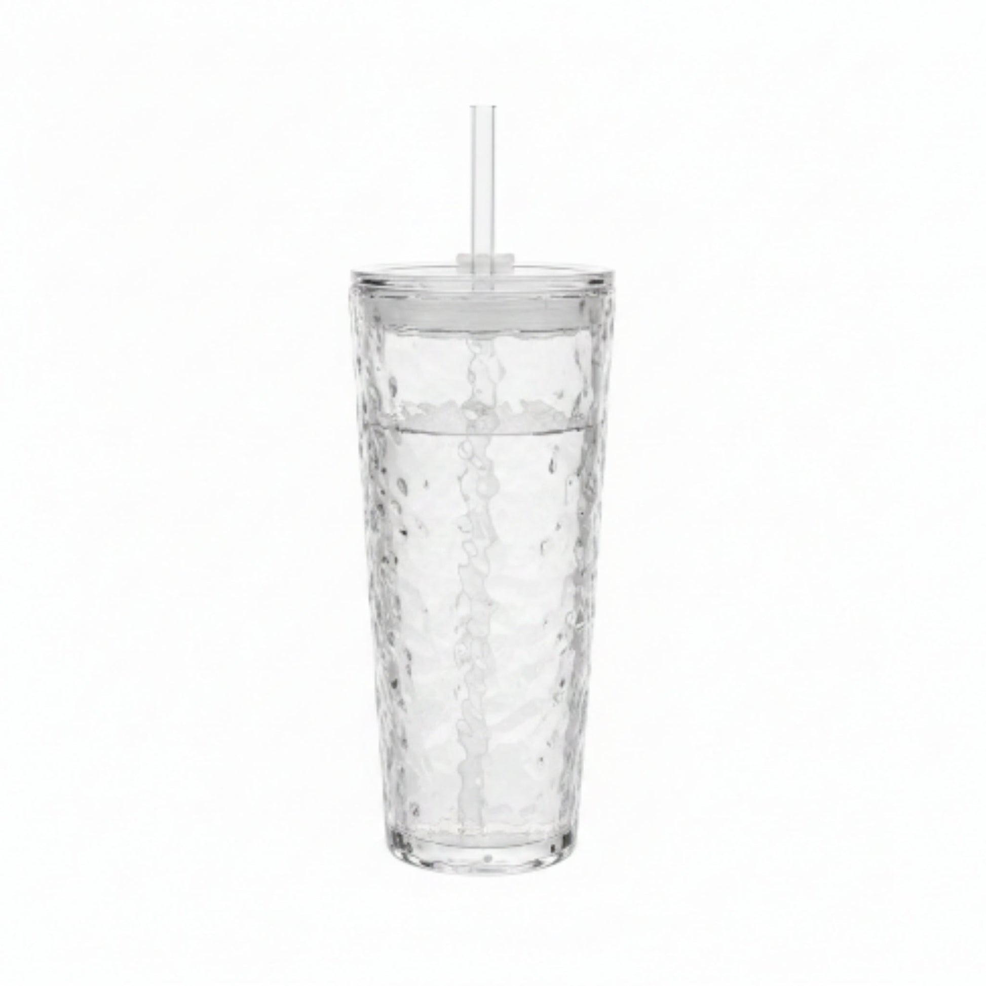 Tall Glass Cup With Lid And Straw 520ml - Hammered