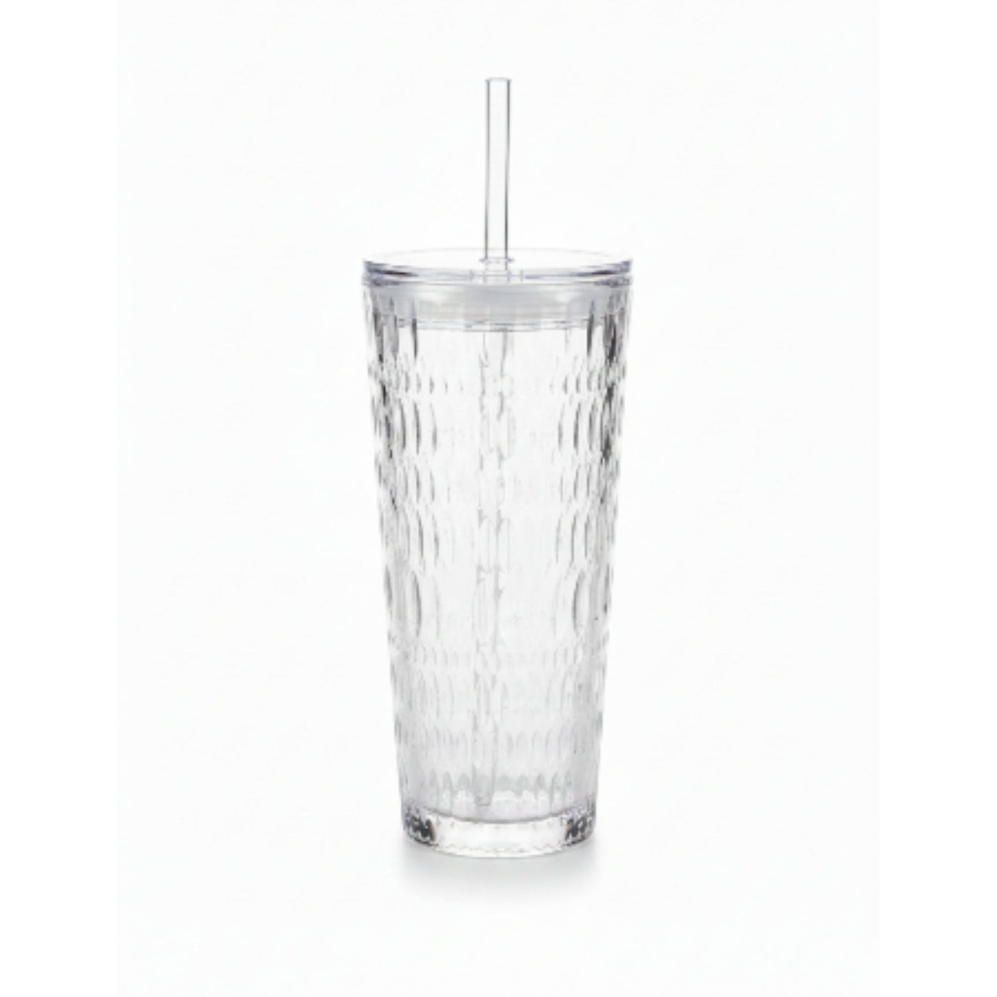 Tall Glass Cup With Lid And Straw 520ml - Textured