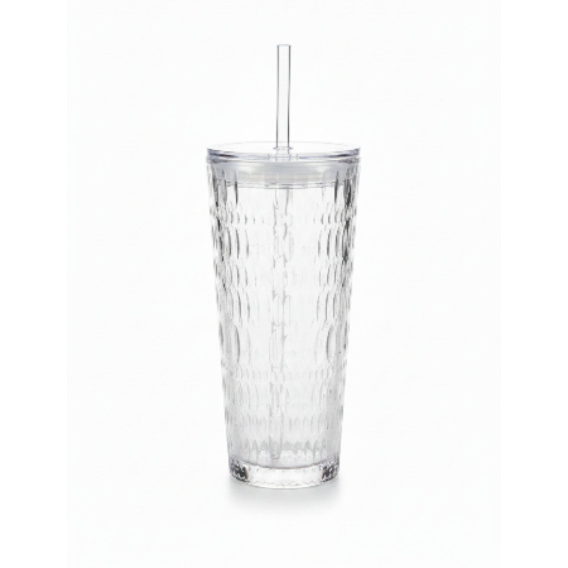 Tall Glass Cup With Lid And Straw 520ml - Textured