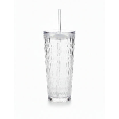 Tall Glass Cup With Lid And Straw 520ml - Textured