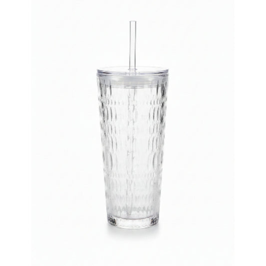 Tall Glass Cup With Lid And Straw 520ml - Textured