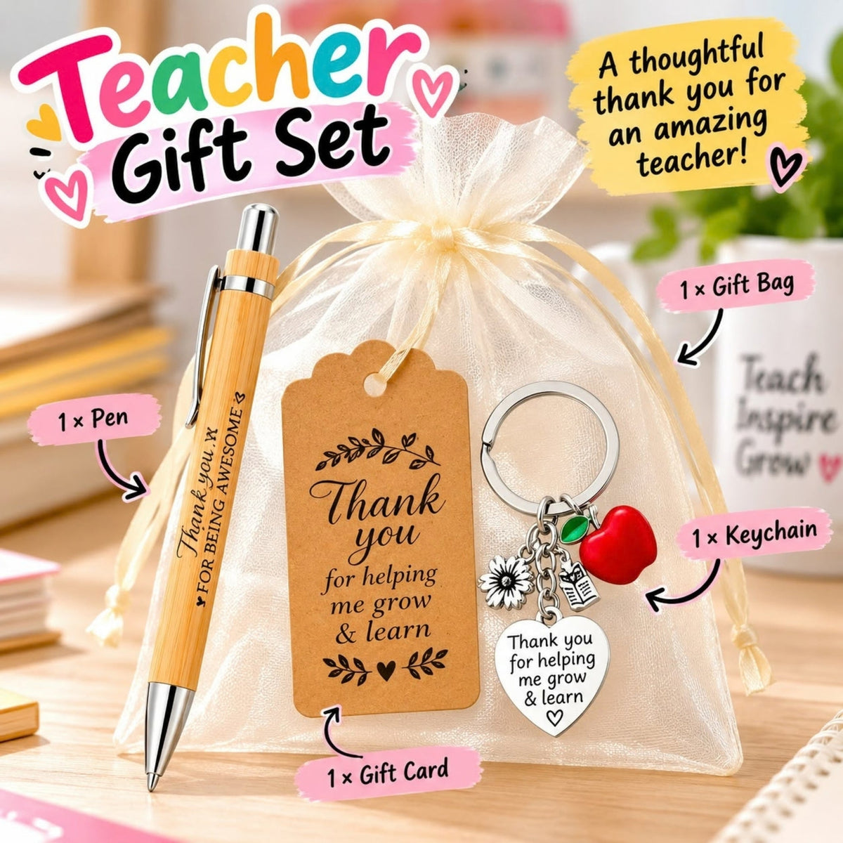 Teacher Gift Set – Includes Pen & Keyring – Ready-to-Gift Teacher Appreciation Set